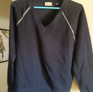 2 piece Elie Tahari lounge set, v-neck and straight pant, metallic piping